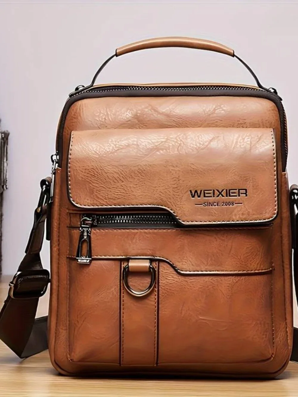 Genuine Leather Slant Backpack Vintage Street Style Large Capacity Commuter Bag